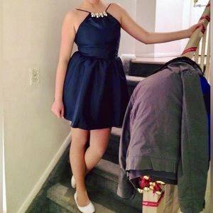 Elegant Navy Blue with Pearl/ Beading Cocktail Dress